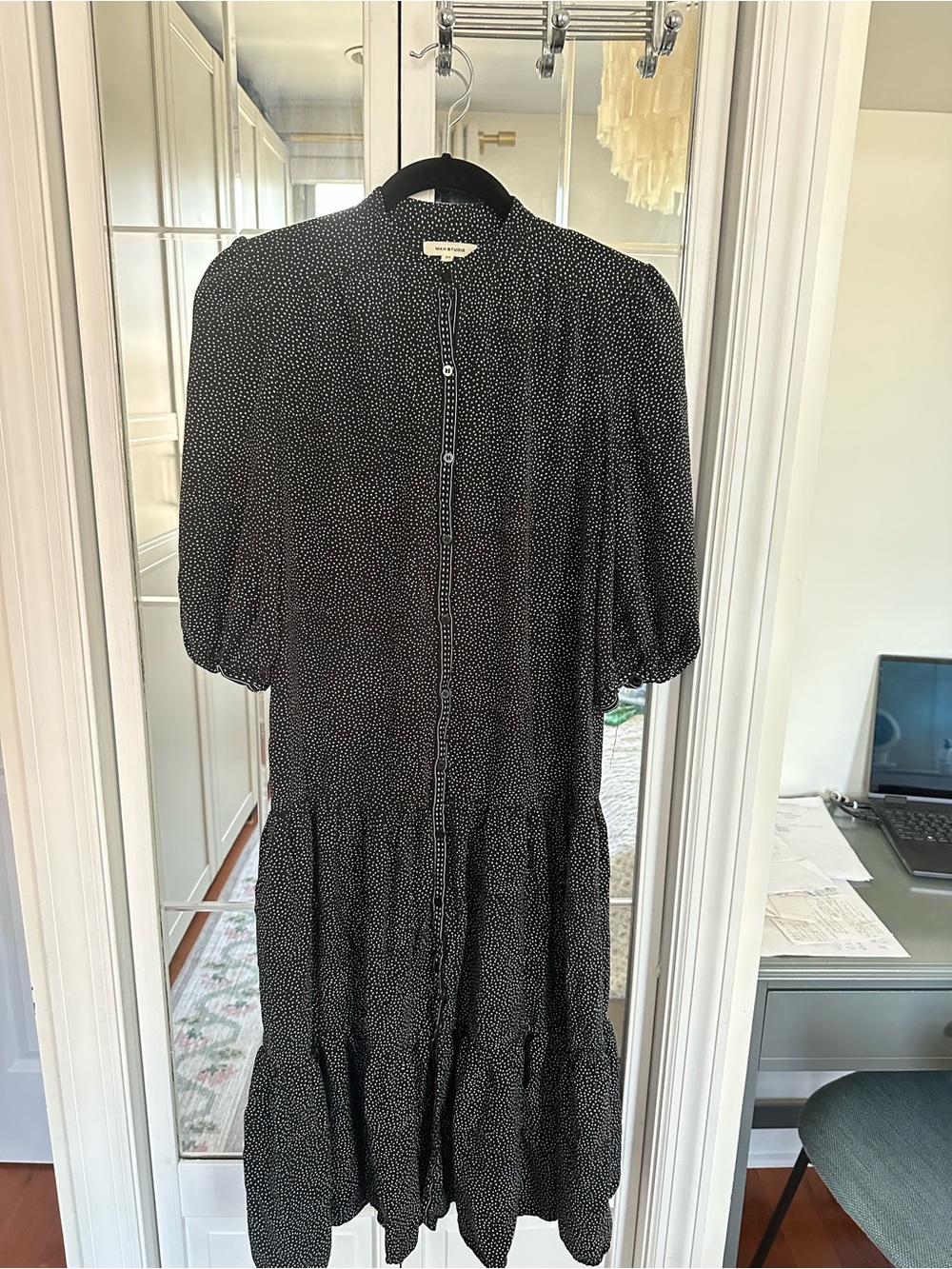 Max Studio Black Midi Dress with White Dot Print